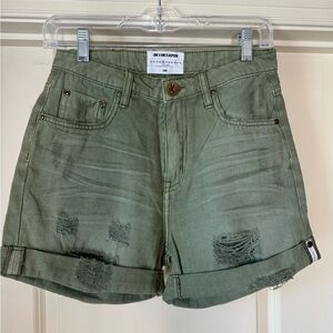 One Teaspoon Green Jean Shorts Distressed High-Waisted